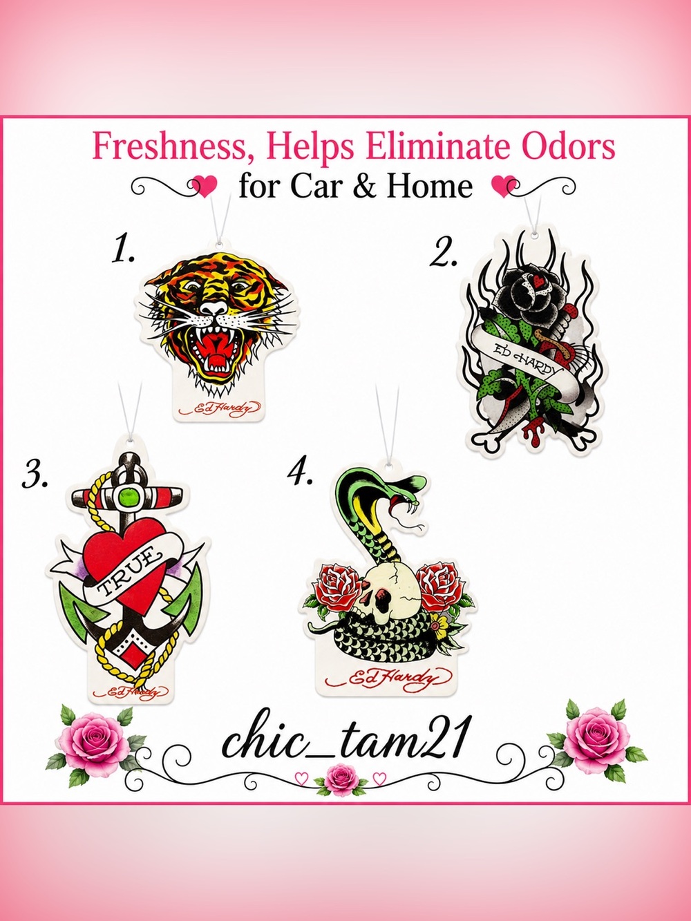 Ed Hardy Multi-Design Hanging Wall Decor Air Freshener - Black, Red, Green